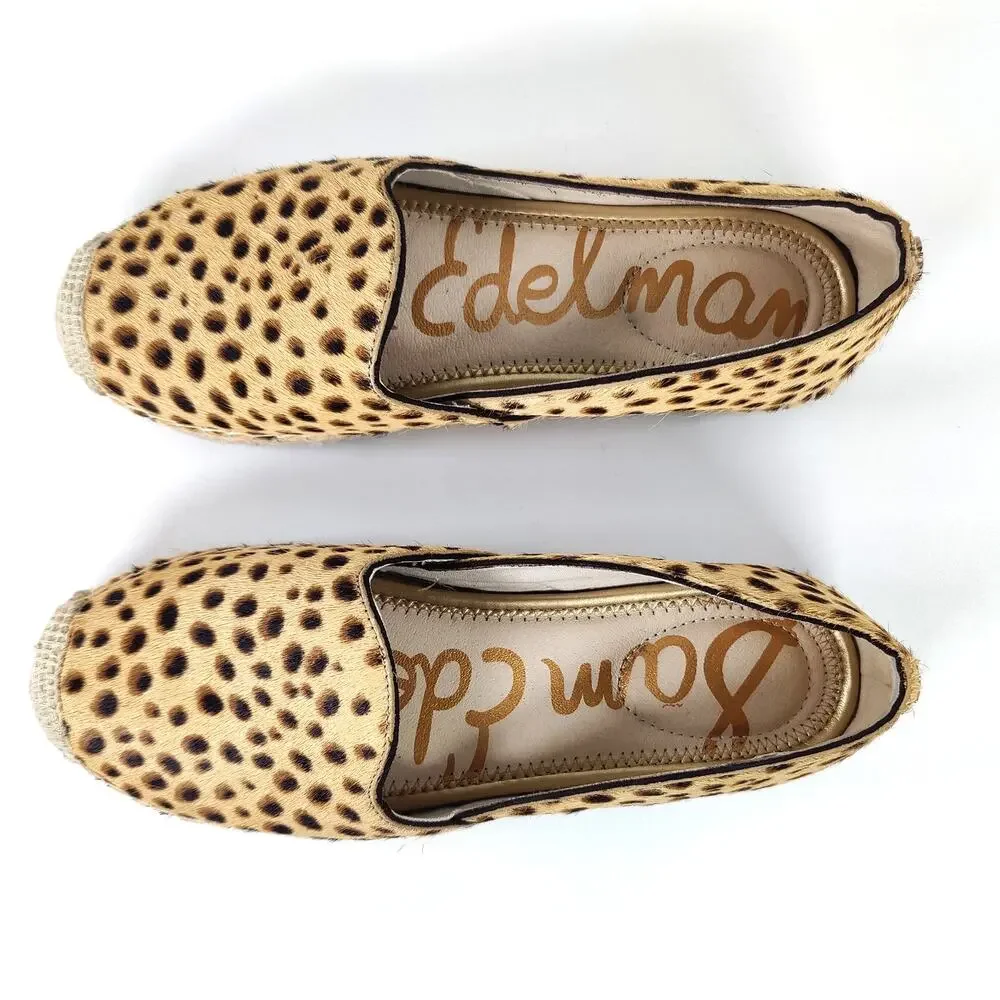 Sam Edelman Kesia Calf Hair Leopard Espadrille Flats Tan Brown Women's 6.5‎